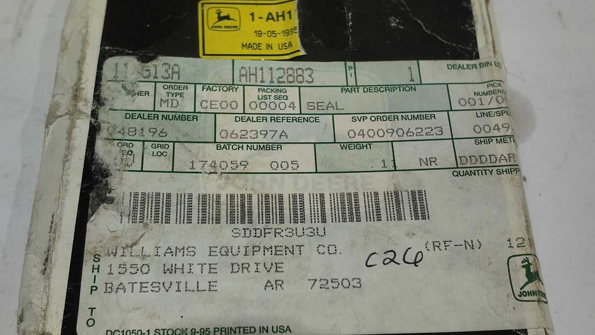AH112883 | John Deere Internal Oil Seal